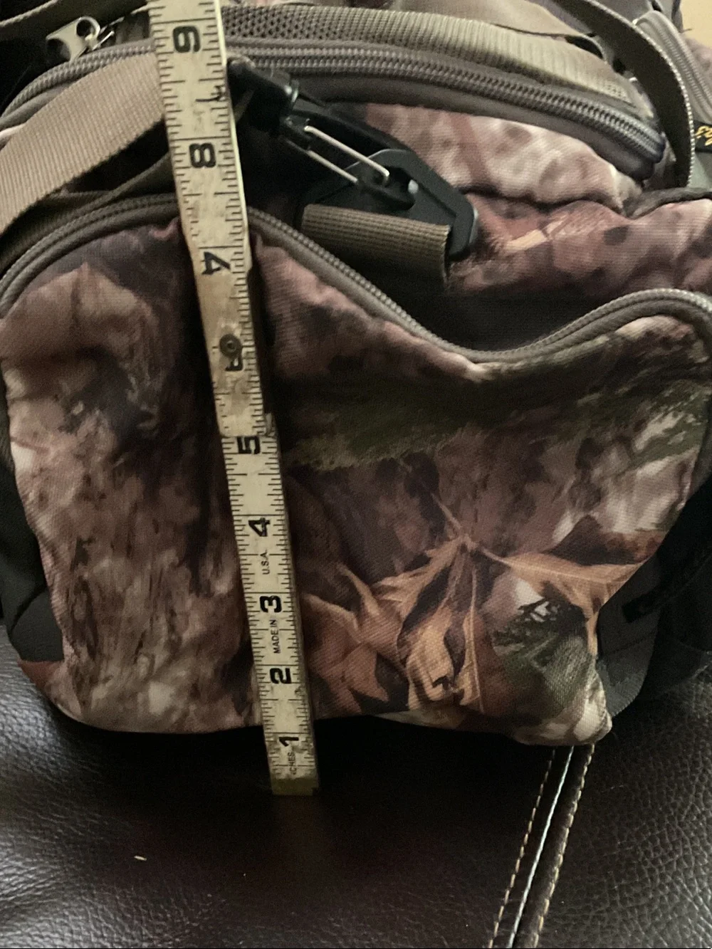 Cabela's Camo and Olive Green Duffel Bag with Yellow Logo